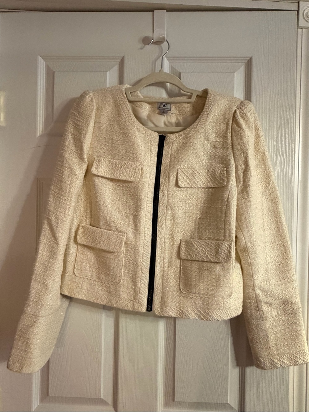 Worthington Ivory Tweed Full Zip Lined Jacket w/ Pockets Women’s Size Large